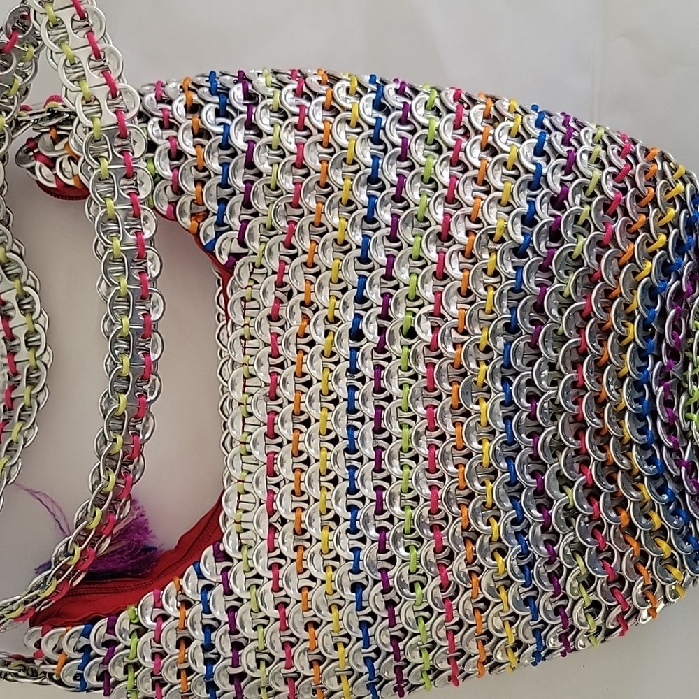Pop Top Multicolor Crossbody Recycled Bag Silver Tasseled Cruelty-Free